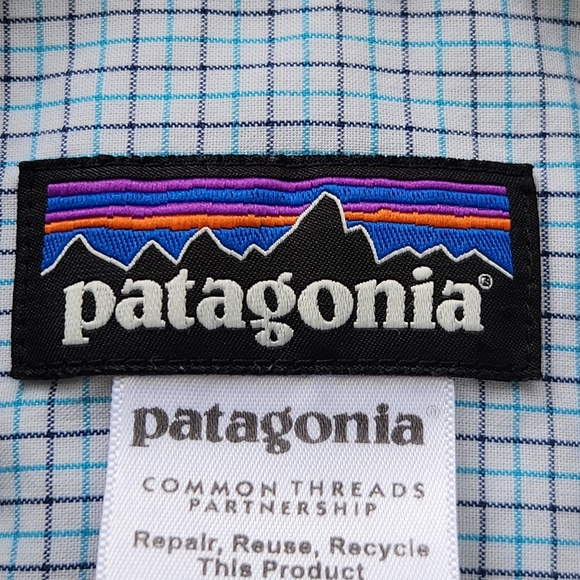PATAGONIA Men’s Shirt Small Blue Plaid Common Threads Organic Cotton - Picture 4 of 11